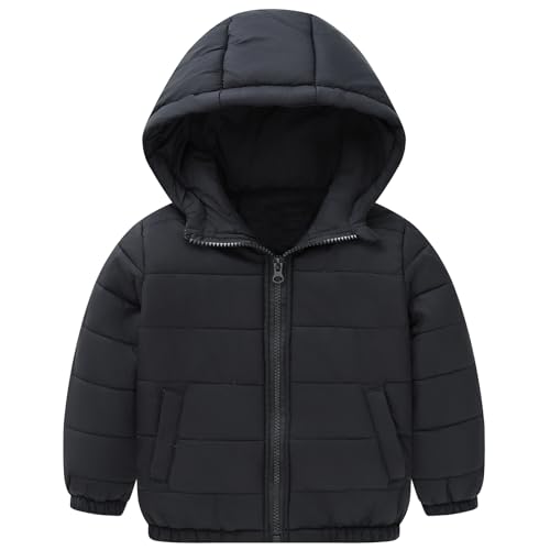 SXSHUN Mädchen Winterjacke Kinder Jungen Jacke Leichte Steppjacke mit Kapuze Warmer Wintermantel, Schwarz, 116 von SXSHUN