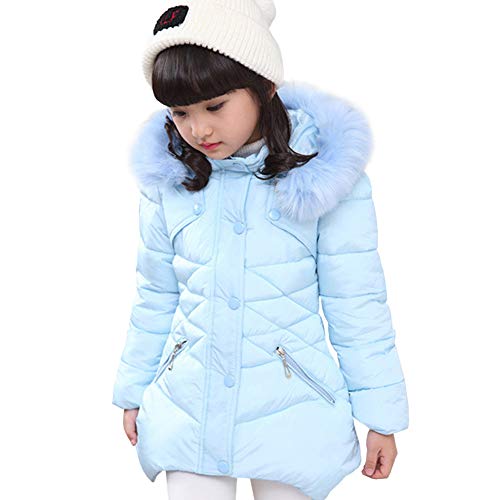 SXSHUN Mädchen Winterjacke Kinder Wintermantel Verdicken Warme Outdoorjacke mit Kapuze Parka Atmungsaktiv, Blau, 134-140(Größenetikett:140) von SXSHUN