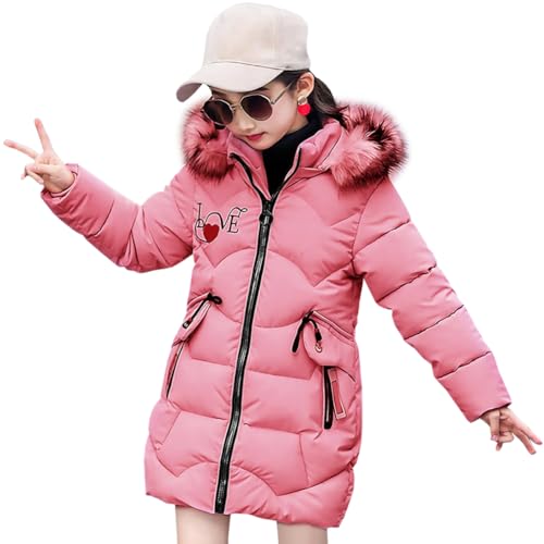 SXSHUN Mädchen Winterjacke mit Abnehmenbarer Fellkapuze Kinder Wintermantel Kälteschutz Warm Verdickte Daunenjacke Daunenmantel Parka, Rosa, 116 (Etikettengröße:L) von SXSHUN