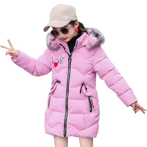 SXSHUN Mädchen Winterjacke mit Abnehmenbarer Fellkapuze Kinder Wintermantel Kälteschutz Warm Verdickte Daunenjacke Daunenmantel Parka von SXSHUN