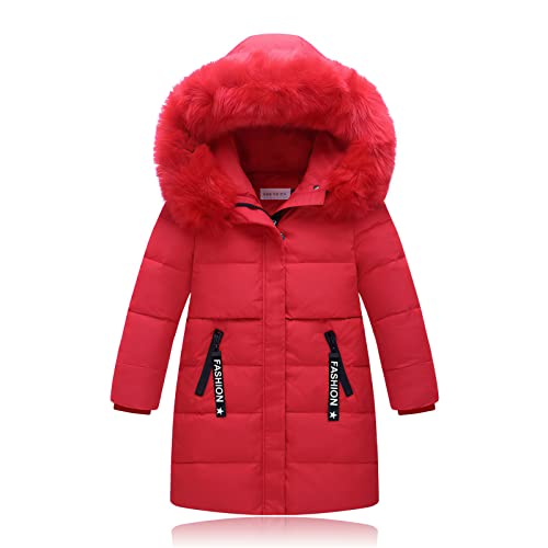 SXSHUN Mädchen Winterjacke mit Kapuze Daunenmantel Verdickte Warm Jacke Kälteschutz Softshelljacke Winddicht Parka, Rot, 146, (Größenetikett:150) von SXSHUN