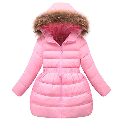 SXSHUN Mädchen Winterjacke mit Pelzkragen Kinder Warm Verdichte Daunenjacke Daunenmantel Wintermantel Wasserdicht Winddicht, Rosa, 146 (Etikettengröße:150) von SXSHUN