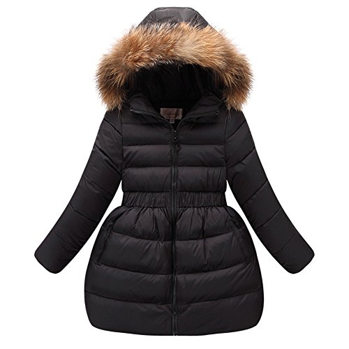 SXSHUN Mädchen Winterjacke mit Pelzkragen Kinder Warm Verdichte Daunenjacke Daunenmantel Wintermantel Wasserdicht Winddicht, Schwarz, 146 (Etikettengröße:150) von SXSHUN