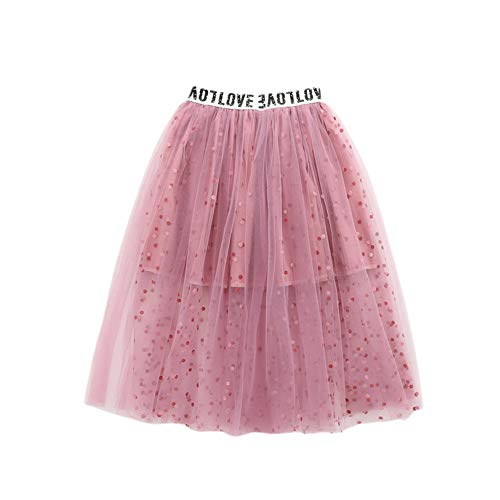 SXSHUN Midi Mädchen Kinder Tüllrock Elastische Sommerrock Lang Falten Rock Ballet Prinzessin A-Linien Petticoat Kleider, Rosa, 116 (Etikettengröße:120) von SXSHUN