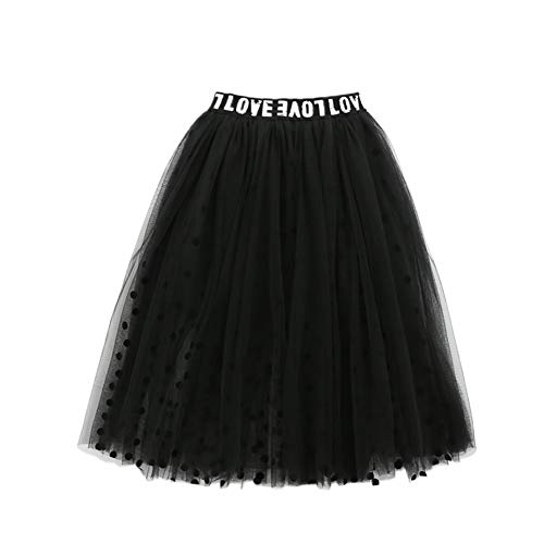 SXSHUN Midi Mädchen Kinder Tüllrock Elastische Sommerrock Lang Falten Rock Ballet Prinzessin A-Linien Petticoat Kleider, Schwarz, 104/110 (Etikettengröße:110) von SXSHUN