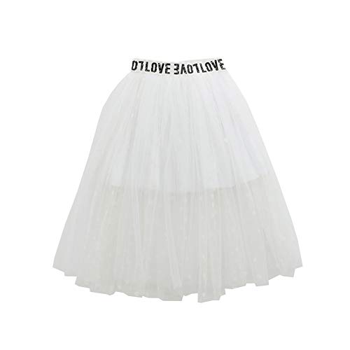 SXSHUN Midi Mädchen Kinder Tüllrock Elastische Sommerrock Lang Falten Rock Ballet Prinzessin A-Linien Petticoat Kleider, Weiß, 104/110 (Etikettengröße:110) von SXSHUN