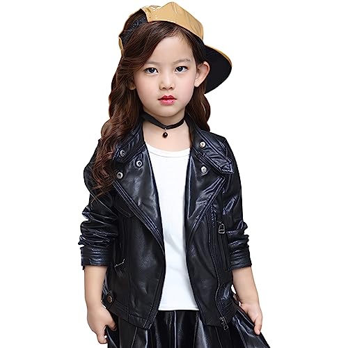 SXSHUN PU Lederjacke Mädchen Leder Jacke Kinder Kunstlederjacke Jungen Motorjacke Frühling und Herbst, Schwarz, 134-140 von SXSHUN