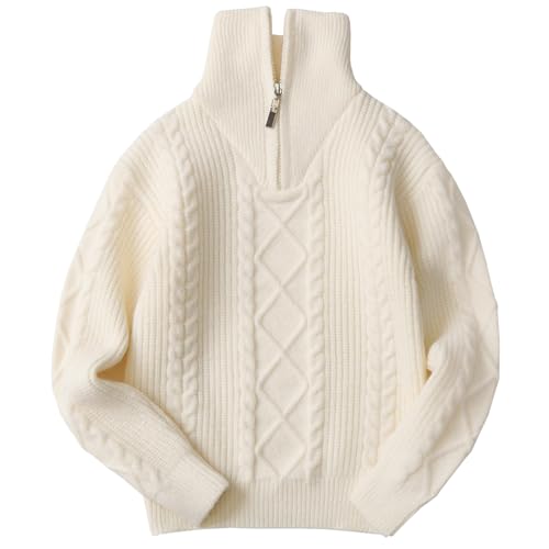 SXSHUN Pullover Mädchen Rollkragenpullover Kinder Strickpullover Langarmshirt mit Halber Reißverschluss Sweater für Herbst Winter, Beige, 134-140 von SXSHUN