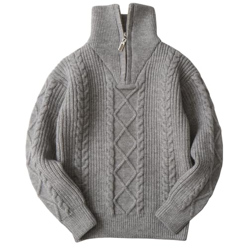SXSHUN Pullover Mädchen Rollkragenpullover Kinder Strickpullover Langarmshirt mit Halber Reißverschluss Sweater für Herbst Winter, Grau, 146 von SXSHUN