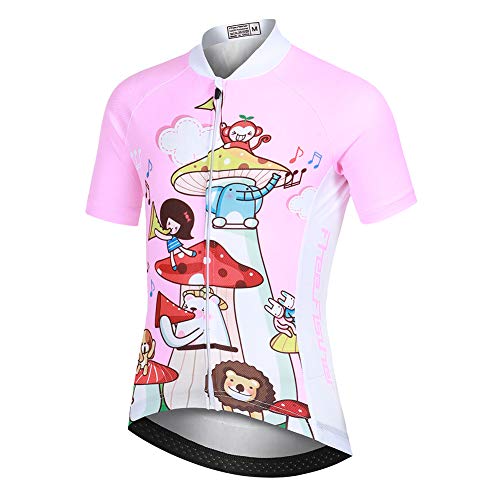 SXSHUN Radsport Bekleidung- Kinder Jungen/Mädchen Radtikot Fahrradtrikot Radshirt Fahrradfahren Jersey Radfahjren Obeiteil Bike Top mit Kurzarm, Rosa Tierhemden, 4-5 Jahre(Label: S) von SXSHUN