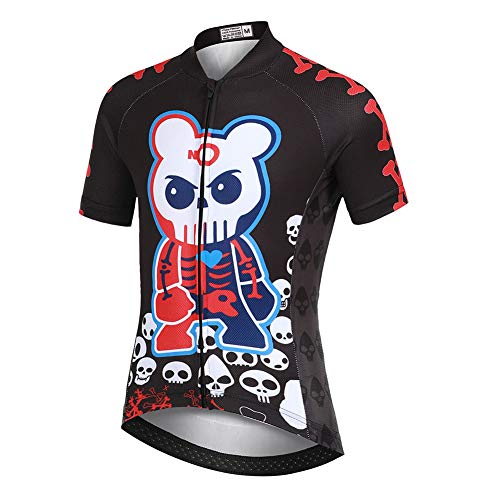 SXSHUN Radsport Bekleidung- Kinder Jungen/Mädchen Radtikot Fahrradtrikot Radshirt Fahrradfahren Jersey Radfahjren Obeiteil Bike Top mit Kurzarm, Schwarze Schädelhemden, 8-9 Jahre(Label: L) von SXSHUN