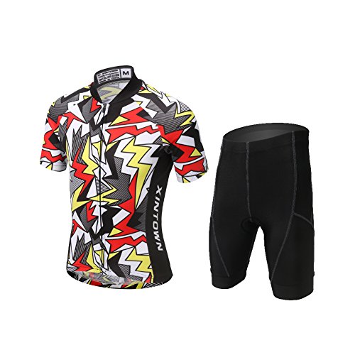 SXSHUN Radtrikot Kinder Set gepolsterter Anzug Mountainbike Fahrradtrikot Jungen Kurzarm Hautfreundliches Material Atmungsaktiv und Schnelltrocknend MTB Jersey Sommer, Blitze, 116-122 von SXSHUN