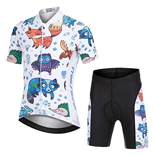 SXSHUN Radtrikot Set Fahrrad Anzüge Kinder atmungsaktiver Fahrradanzug Kurzarm Fahrradhemd + mit Sitzpolster Radhose schnell trocknendem Material Jungen Mädchen, Wilde Tiere, 116 von SXSHUN