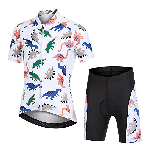 SXSHUN Radtrikot Set Kinder 2tlg Radshirt Kurzarm mit Radhose atmungsaktiver Fahrradanzug schnell trocknendem Material Jungen Mädchen, Dinosaurier, 116 von SXSHUN