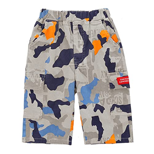 SXSHUN Shorts Jungen Kuze Hose Kinder Camouflage Hosen Outdoor Sporthose Sommer, Grau, 122-128 von SXSHUN