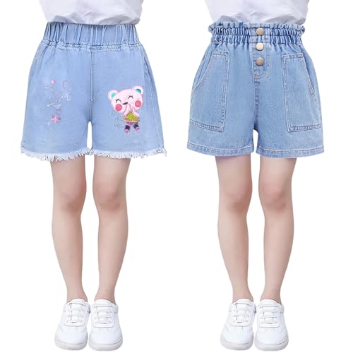 SXSHUN Shorts Mädchen Jeansshorts Kinder Denim Kurze Hose 2er-Pack Sommer Baumwolle Hosen mit Modische Druck, Stickerei Bären, 134-140 SXSHUN Shorts Mädchen Jeansshorts Kinder Denim Kurze Hose 2er-Pack Sommer Baumwolle Hosen mit Modische Druck, Stickerei Bären, 134-140 von SXSHUN