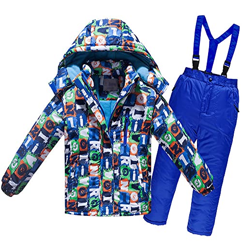 SXSHUN Skianzug Jungen Mädchen 2-teiliges Skijacke + Skihose Winddichter Wasserdichter Schneeanzug Regenjacke Schneehose für Snowboard Skifahren, Blau, 146- von SXSHUN
