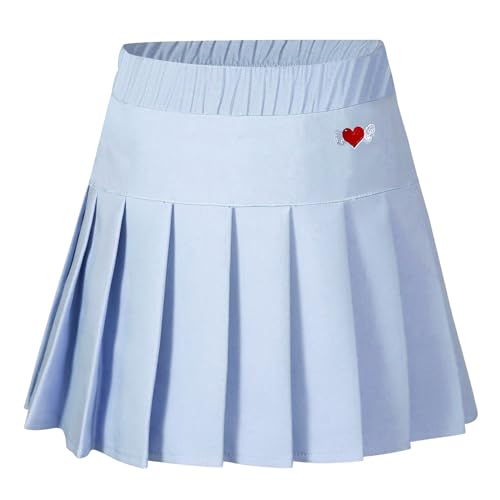 SXSHUN Tennisrock Mädchen A-Linie Faltenrock mit Innenshorts Schuluniform Plissee Rock mit Elastische Taille 2er/1er-Pack Skater Sportrock Baumwolle Minirock, 104-110 von SXSHUN