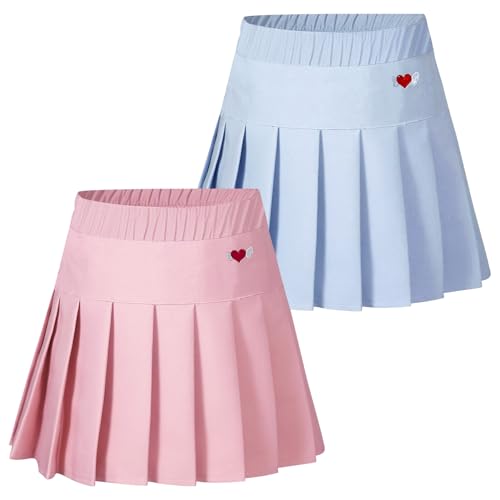 SXSHUN Tennisrock Mädchen A-Linie Faltenrock mit Innenshorts Schuluniform Plissee Rock mit Elastische Taille 2er/1er-Pack Skater Sportrock Baumwolle Minirock, 116 von SXSHUN
