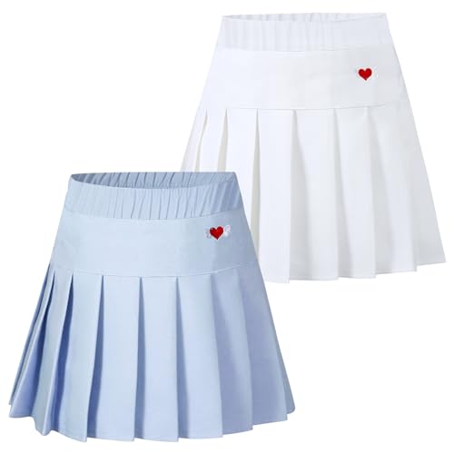 SXSHUN Tennisrock Mädchen A-Linie Faltenrock mit Innenshorts Schuluniform Plissee Rock mit Elastische Taille 2er/1er-Pack Skater Sportrock Baumwolle Minirock, 152-158 von SXSHUN