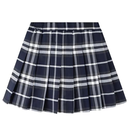 SXSHUN Tennisrock Mädchen Kinder A-Linie Faltenrock mit Innenshorts Schuluniform Plissee Rock mit Elastische Taille Basic Sportrock Uniform Minirock, Blau+Weiß kariert, XL(160-170CM) von SXSHUN