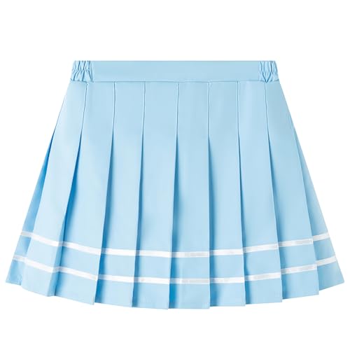 SXSHUN Tennisrock Mädchen Kinder A-Linie Faltenrock mit Innenshorts Schuluniform Plissee Rock mit Elastische Taille Basic Sportrock Uniform Minirock, Blau, L(140-150CM) von SXSHUN