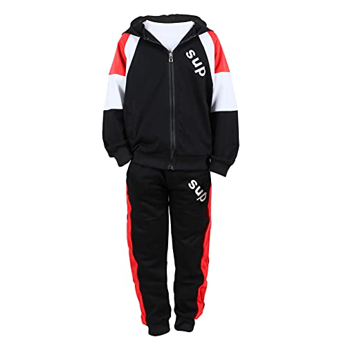 SXSHUN Trainingsanzüge Jungen Kinder 2tlg Sweatjacke Jogginganzug Jogginghose Bekleidungsset Mit Kapuze Sportanzug Zweiteiler Frühling und Herbst, Schwarz-3tlg, 116 von SXSHUN