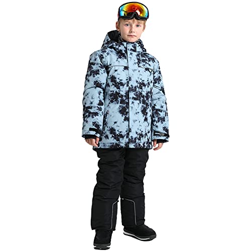 SXSHUN Unisex Kinder Schneeanzug mit Kapuze Jungen Skianzug 2 Teilig Skijacke & Skihose Mädchen Outdoor Snowboard Set für Winter, 83073 schwarzer Hose, 170-176 von SXSHUN