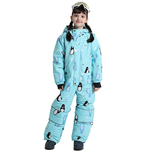 SXSHUN Unisex Kinder Schneeanzug mit Kapuze Mädchen Skianzug Cartoon Skioverall Winddicht Wasserdicht Outfit Set für Jungen, 83091 Sky Blue, 152 von SXSHUN