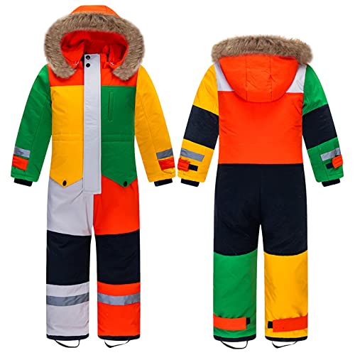 SXSHUN Unisex Kinder Skioverall/Schneeanzug Mit Kapuze Wasserdicht Atmungsaktiv Schneeoverall Outdoor Skianzug Snowboard für Jungen Mädchen Funktionsanzug, 116-122 von SXSHUN