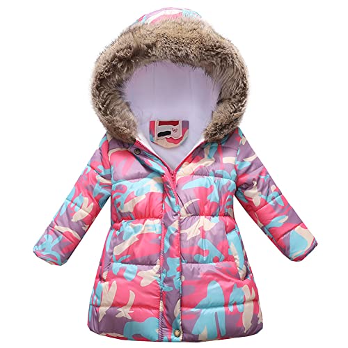 SXSHUN Winterjacke Mädchen Wintermantel mit Kapuze Pelzkragen Kinder Baumwolljacke Übergangsjacke Warm Winddicht Daunenjacke Kinderjacke, C, 122-128 von SXSHUN