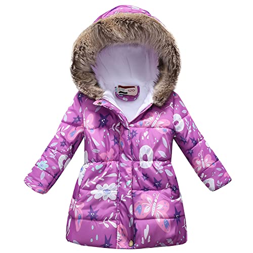 SXSHUN Winterjacke Mädchen Wintermantel mit Kapuze Pelzkragen Kinder Baumwolljacke Übergangsjacke Warm Winddicht Daunenjacke Kinderjacke, E, 122-128 von SXSHUN