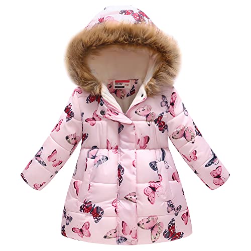 SXSHUN Winterjacke Mädchen Wintermantel mit Kapuze Pelzkragen Kinder Baumwolljacke Übergangsjacke Warm Winddicht Daunenjacke Kinderjacke, G, 122-128 von SXSHUN