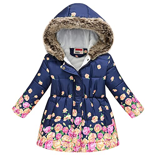 SXSHUN Winterjacke Mädchen Wintermantel mit Kapuze Pelzkragen Kinder Baumwolljacke Übergangsjacke Warm Winddicht Daunenjacke Kinderjacke, J, 104-110 von SXSHUN