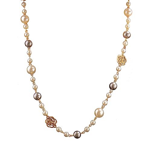 Halskette für Frauen Imitation Perle Kamellien Strang Halskette Mode Sweater Kette Doppelschicht Lange Halskette Temperament Frau Schmuck Trendy Schmuck Zierkette Halskette Anhänger Halskette von SXSWCH