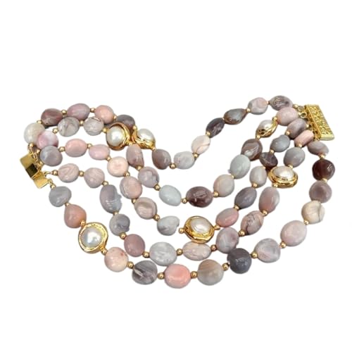 SXSWCH Armbänder 5 Stränge natürliche 10x12mm Botswana Achate Freiform weiß kultivierte Perlenperlen Armband Vintage -Stil für Frauen von SXSWCH