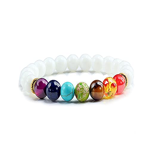 SXSWCH Crystal Rough 7 Naturstein Armband Charme Mode Schmuck Elastizier Seil Perlen Armreif Männer und Frauen Freundschaft Geschenk Reiki Armbänder (Farbe: Grün, Größe: Vulkangestein) von SXSWCH