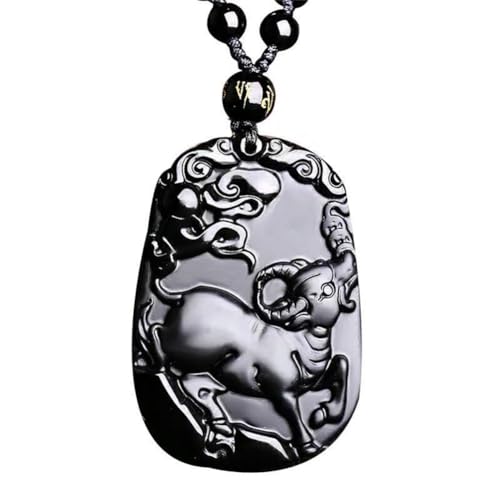 SXSWCH Frauen Herren schwarzer Obsidian Chinese Zodiac Tierheize Halskette 12 Zeichen Amulett Talisman Perlenkette Verstellbar von SXSWCH