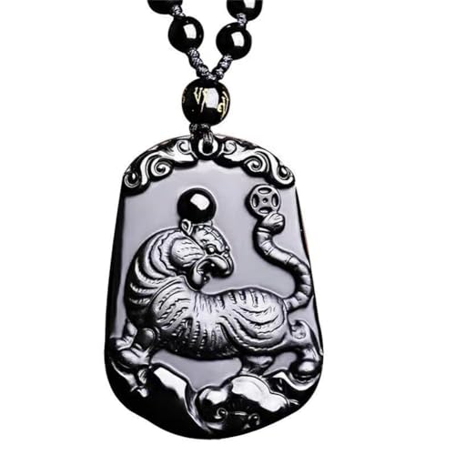 SXSWCH Frauen Herren schwarzer Obsidian Chinese Zodiac Tierheize Halskette 12 Zeichen Amulett Talisman Perlenkette Verstellbar von SXSWCH