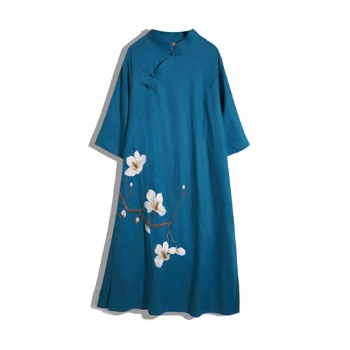 SXTYYH Traditionell Ao Dai Vietnam-Damenkleid Lang Chinesische Kleider for Frauen Sommer Cheongsam Kleid Stickerei Qipao(M,Blau) von SXTYYH
