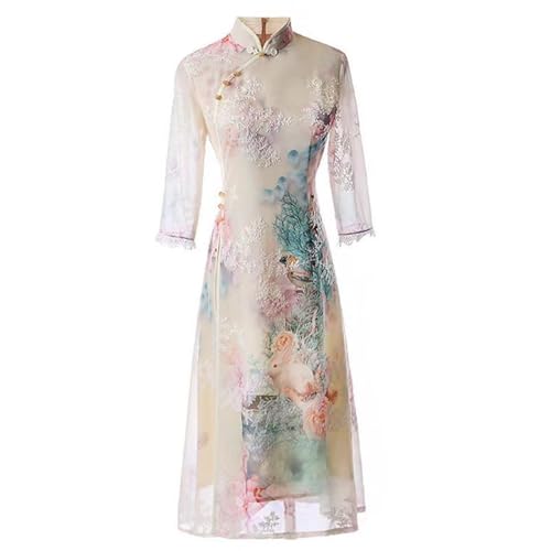SXTYYH Traditionell Ao Dai Vietnamesisches Kleid for Frauen Schlank Spitze Sommer Cheongsam-Kleid Qipao Druck Mode Hanfu Kleid Damener(M) von SXTYYH