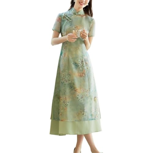 SXTYYH Traditionell Ao Dai Vietnamesisches Kleid for Frauen for Frauen Sommer Hanfu Kleid Damen Retro Kurzer ärmel Qipao Chinesisches Kleid Vintage Cheongsam-Kleid(4XL) von SXTYYH