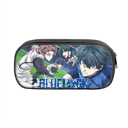 SXYNIO Blau Lock Federmäppchen Doppelte Reißverschlüsse Große Kapazität Stift Tasche Isagi Yoichi Figur Multi-Funktions-Schreibwaren Fall Portable Kosmetiktasche (B) von SXYNIO
