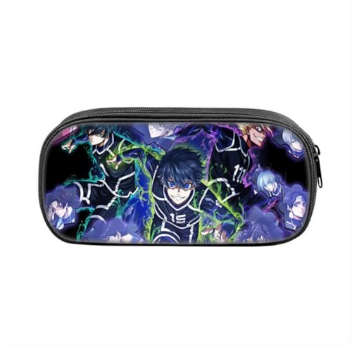 SXYNIO Blau Lock Federmäppchen Doppelte Reißverschlüsse Große Kapazität Stift Tasche Isagi Yoichi Figur Multi-Funktions-Schreibwaren Fall Portable Kosmetiktasche (E) von SXYNIO
