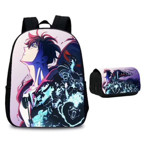SXYNIO Solo Levels Rucksack Federtasche Set Sung Jin Woo Figur Multi-Funktions-Rucksack Doppelte Reißverschlüsse Große Kapazität Federmappe Schreibwaren Tasche Travel Daypack (A) von SXYNIO