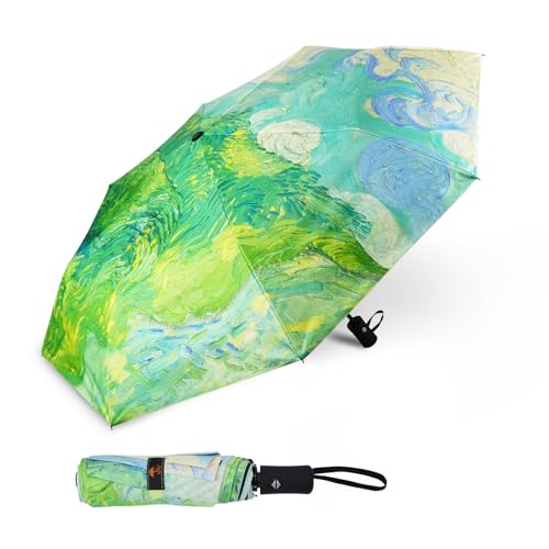 SY COMPACT Reise-Regenschirm, winddicht, automatisch, leicht, mit UV-blockierendem Sonnenschutz, Fabrikauslass-Regenschirm (grünes Weizenfeld) von SY COMPACT
