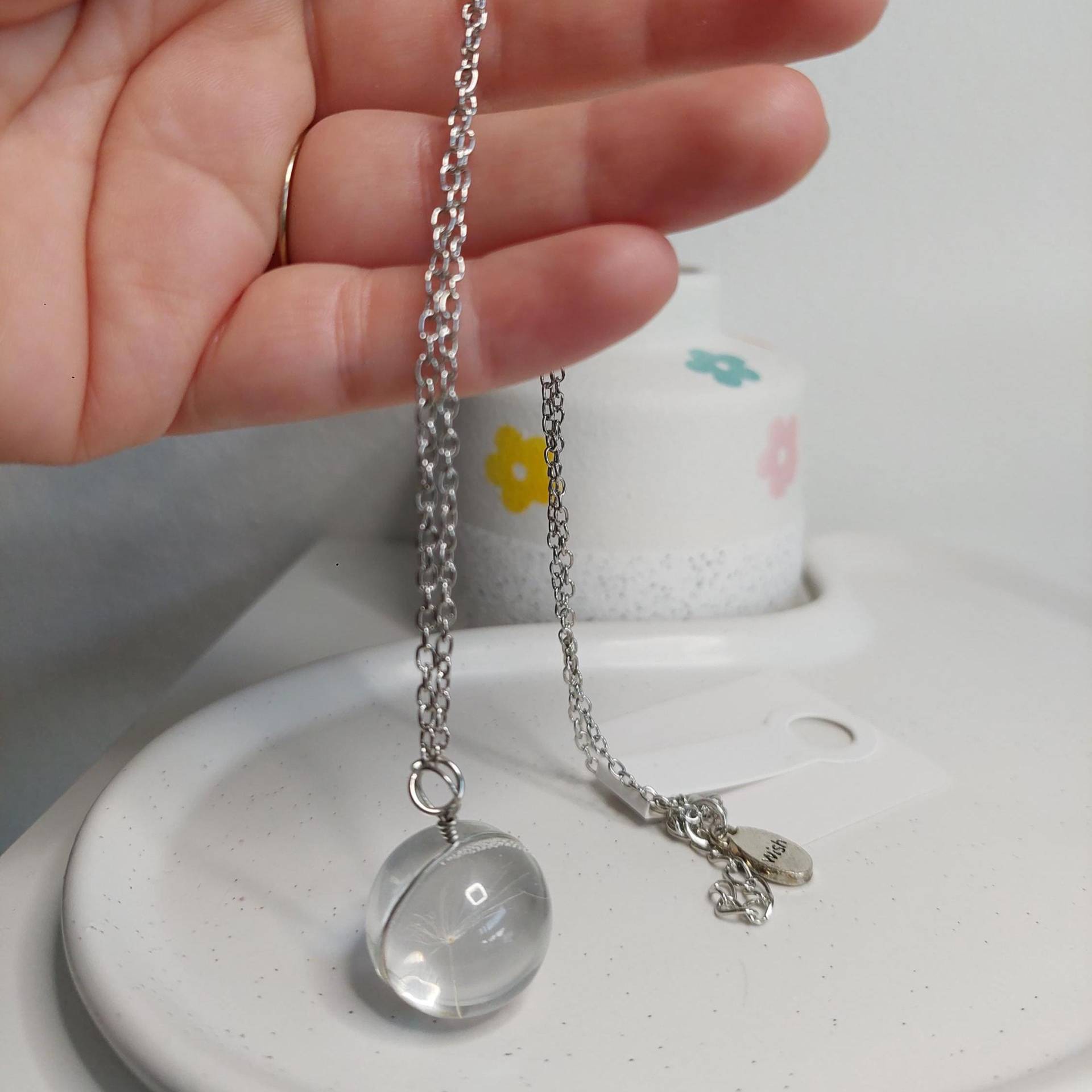 Pusteblumen Kette Edelstahl - Glasperlen Mit Echter Pusteblume, Wunschkette, Spirituelle Halskette, Geschenk Für Frauen von SYAARTcompany