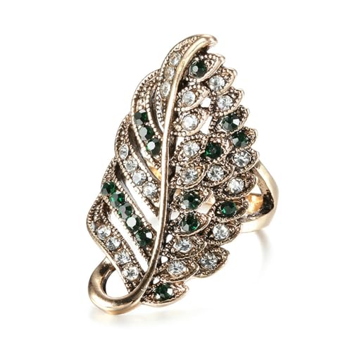 Bohemian Style Retro Crystal Leaf Studded Diamond Ring For Women, Fashionable Personality, Creative Exaggeration Ring von SYAVR