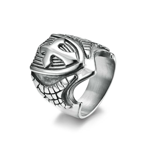 Cross Shield Übertriebener Retro Herrenring Rauer und dominanter großer Herren Titanstahl Schlüsselring von SYAVR