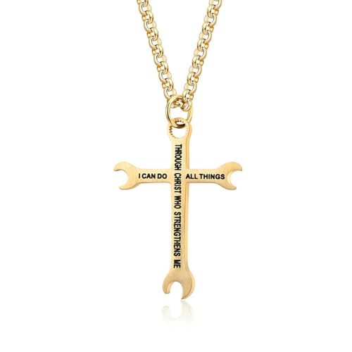 Edelstahl Schraubenschlüssel Kreuz Halskette Ich kann alles Dünne Titan Stahl Kreuz Anhänger Edelstahl Schraubenschlüssel Kreuz Halskette Ich kann alles Dünne Titan Stahl Kreuz Anhänger von SYAVR